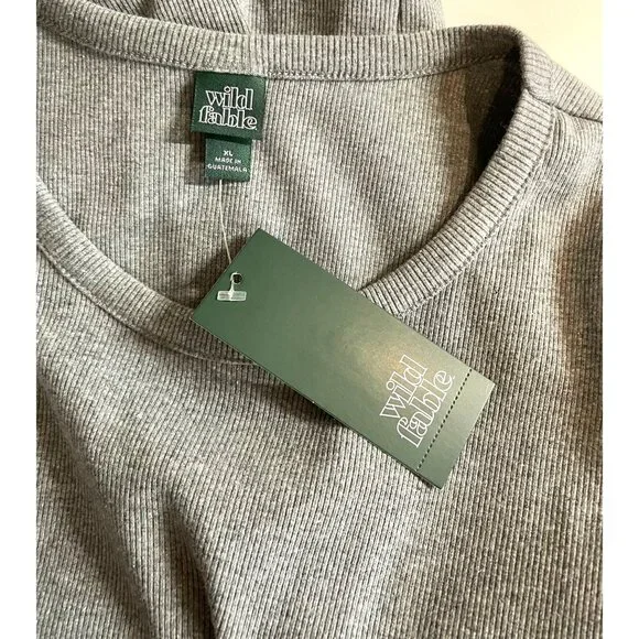 WIld Fable Womens XL Crop Top Gray Ribbed Form Fitting Short Sleeve Shirt - Picture 5 of 8